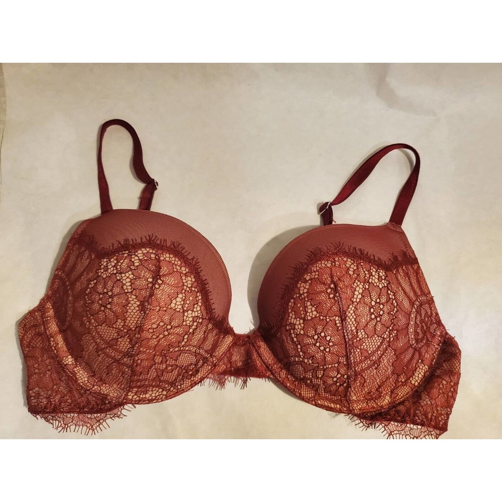 Victoria's Secret Dream Angels Push Up Bra Burgundy Red Lace Sexy Size 32C